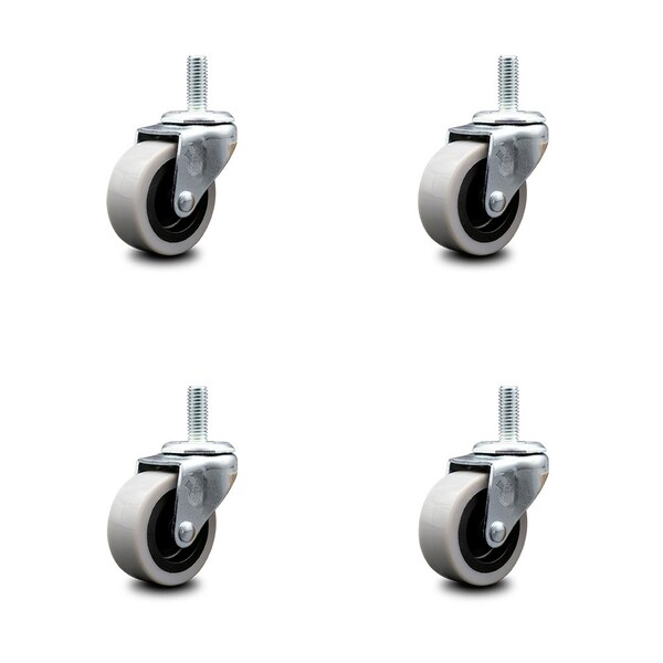 2 Inch Thermoplastic Rubber Wheel 1/2 Inch Threaded Stem Caster SCC, 4PK